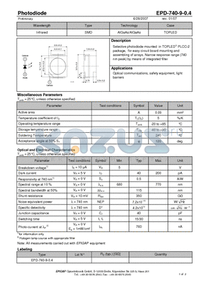 EPD-740-9-0.4 datasheet - Photodiode