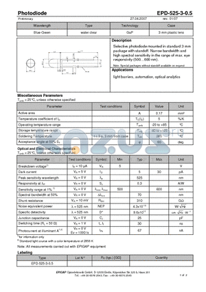 EPD-525-3-0.5 datasheet - Photodiode