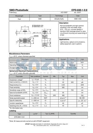 EPD-660-1-0.9 datasheet - SMD-Photodiode