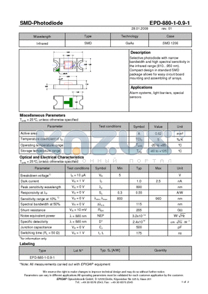 EPD-880-1-0.9-1 datasheet - SMD-Photodiode