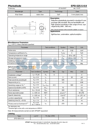 EPD-525-5-0.9 datasheet - Photodiode