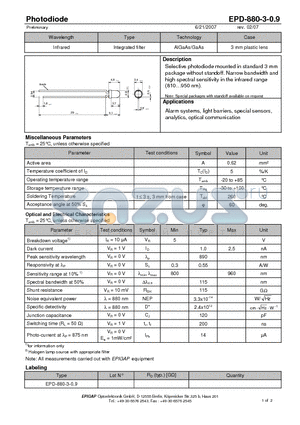 EPD-880-3-0.9 datasheet - Photodiode