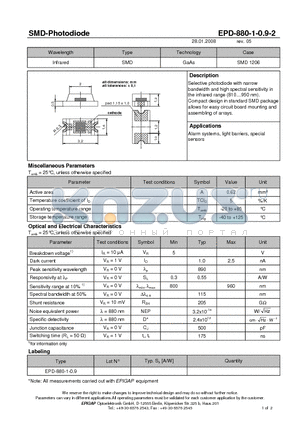 EPD-880-1-0.9-2 datasheet - SMD-Photodiode
