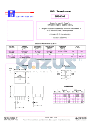 EPD1006 datasheet - ADSL Transformer