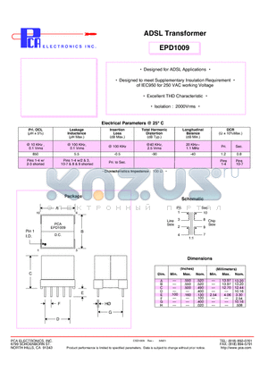 EPD1009 datasheet - ADSL Transformer