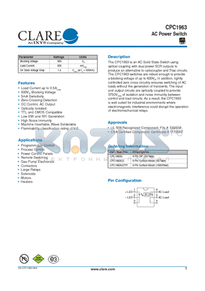 CPC1963GS datasheet - AC Power Switch