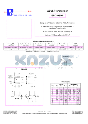 EPD1024G datasheet - ADSL Transformer