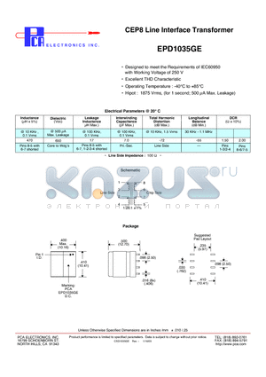 EPD1035GE datasheet - CEP8 Line Interface Transformer