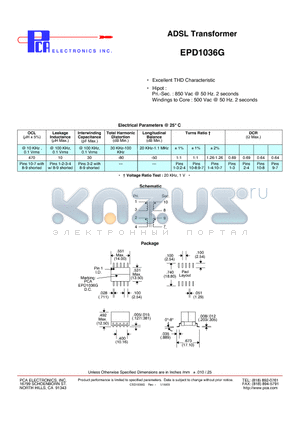 EPD1036G datasheet - ADSL Transformer