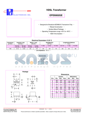 EPD5002GE datasheet - VDSL Transformer