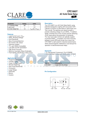 CPC1965Y datasheet - AC Solid State Relay