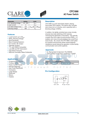 CPC1966 datasheet - AC Power Switch