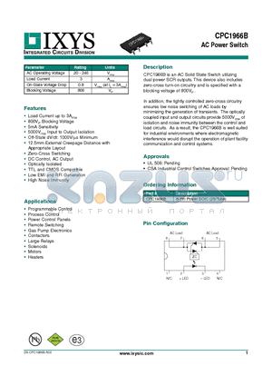 CPC1966B datasheet - CPC1966B is an AC Solid State Switch utilizing dual power SCR outputs.