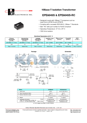 EPE6045S datasheet - 10Base-T Isolation Transformer