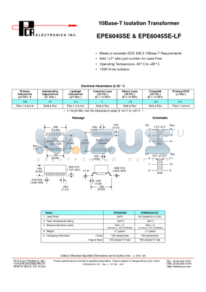 EPE6045SE datasheet - 10Base-T Isolation Transformer