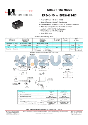 EPE6047S-RC datasheet - 10Base-T Filter Module
