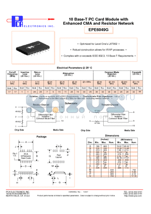 EPE6049G datasheet - 10 Base-T PC Card Module with Enhanced CMA and Resistor Network