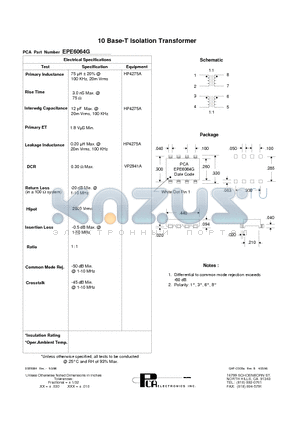 EPE6064G datasheet - 10 Base-T Isolation Transformer