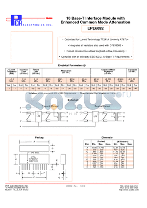 EPE6092 datasheet - 10 Base-T Interface Module with Enhanced Common Mode Attenuation