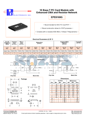 EPE6169G datasheet - 10 Base-T PC Card Module with Enhanced CMA and Resistor Network