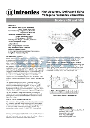 458 datasheet - High Accuracy, 100kHz and 1MHz Voltage to Frequency Converters