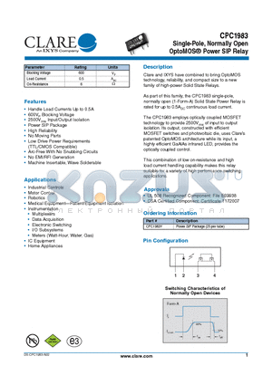 CPC1983 datasheet - OptoMOS^ Power SIP Relay