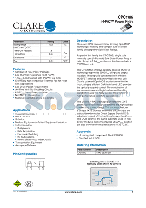 CPC1986 datasheet - i4-PAC Power Relay