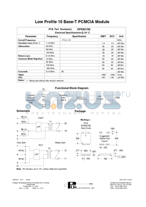 EPE6219S datasheet - Low Profile 10 Base-T PCMCIA Module