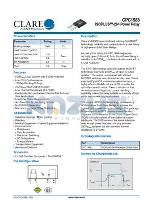 CPC1988 datasheet - ISOPLUS-264 Power Relay