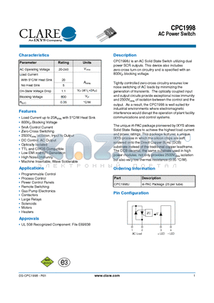 CPC1998 datasheet - AC Power Switch