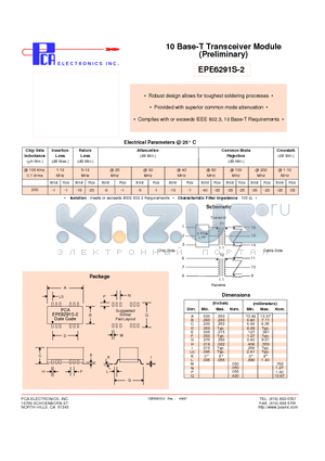 EPE6291S-2 datasheet - 10 Base-T Transceiver Module