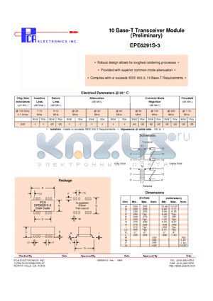 EPE6291S-3 datasheet - 10 Base-T Transceiver Module