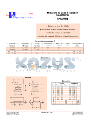 EPE6289S datasheet - Miniature 10 Base-T Isolation Transformer