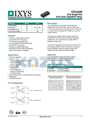 CPC2330N datasheet - Dual Single-Pole 8-Pin SOIC OptoMOS^ Relay