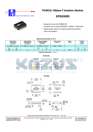 EPE6309S datasheet - PCMCIA 10Base-T Isolation Module