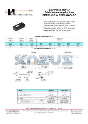 EPE6310G datasheet - Low Pass Filter for Cable Modem Applications