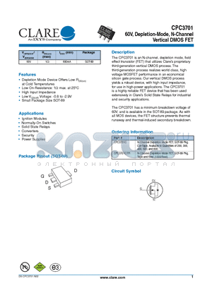 CPC3701 datasheet - Vertical DMOS FET