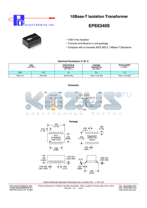 EPE6340S datasheet - 10Base-T Isolation Transformer
