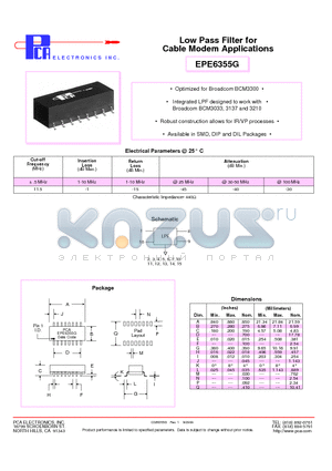 EPE6355G datasheet - Low Pass Filter for Cable Modem Applications