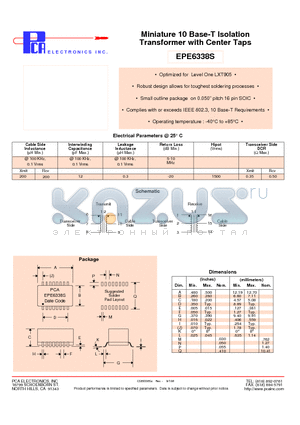 EPE6338S datasheet - Miniature 10 Base-T Isolation Transformer with Center Taps