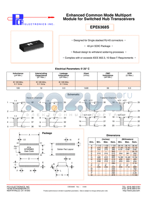 EPE6368S datasheet - Enhanced Common Mode Multiport Module for Switched Hub Transceivers