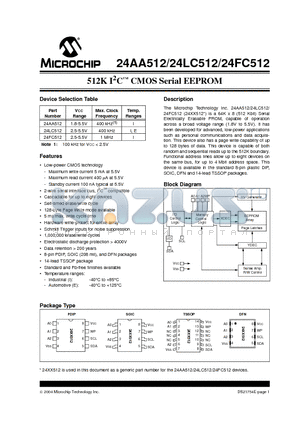 24LC512 datasheet - 512K I2C CMOS Serial EEPROM