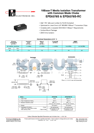 EPE6378S datasheet - 10Base-T Media Isolation Transformer with Common Mode Choke