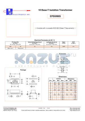 EPE6380S datasheet - 10 Base-T Isolation Transformer