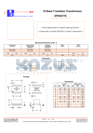 EPE6377S datasheet - 10 Base-T Isolation Transformers