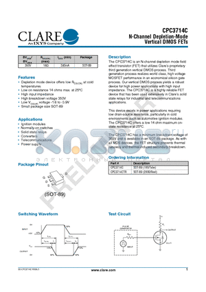 CPC3714C datasheet - N-Channel Depletion-Mode Vertical DMOS FETs