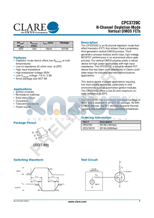 CPC3720C datasheet - N-Channel Depletion-Mode Vertical DMOS FETs