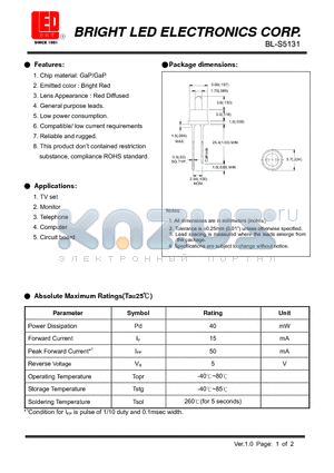 BL-S5131 datasheet - GaP/GaP GaP/GaP Low power consumption.