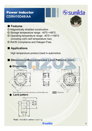 CDRH10D48/AANP-101N datasheet - Magnetically shielded construction