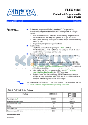 EPF10K100E datasheet - Embedded Programmable Logic Device